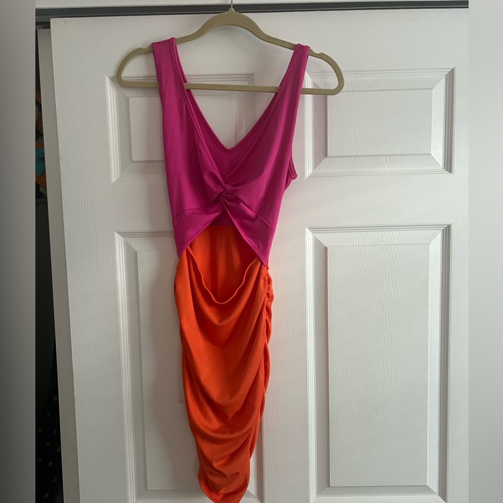 Amazon Pink and Orange Bodycon Cocktail Dress